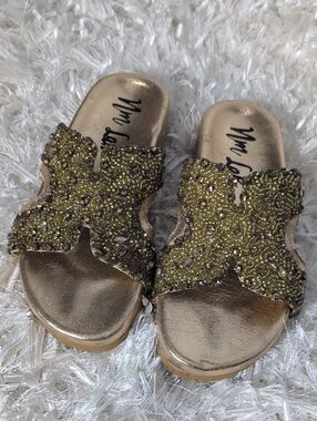 Unlisted Gold Beaded Slide Sandals - Metallic Gold